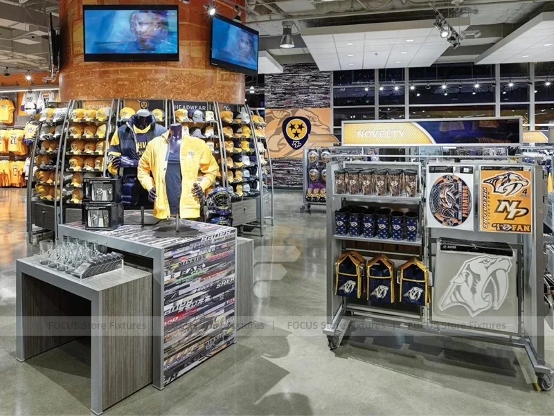 Gray Sports Team Apparel Checkout and Gondola Display