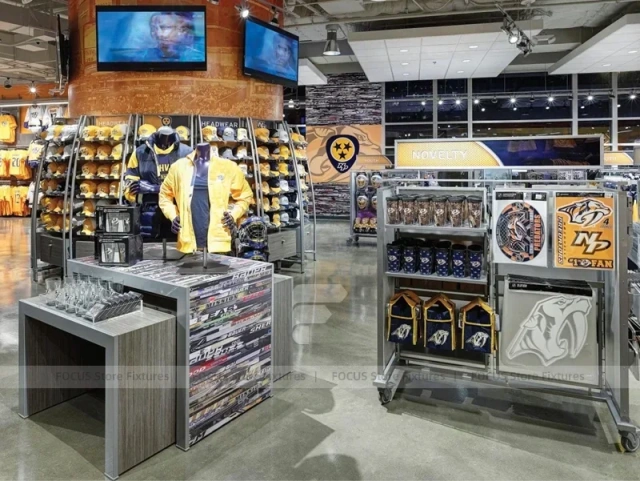 Gray Sports Team Apparel Checkout and Gondola Display