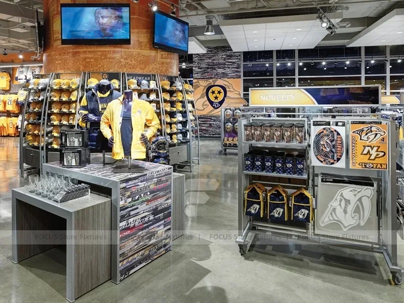 Gray Sports Team Apparel Checkout and Gondola Display