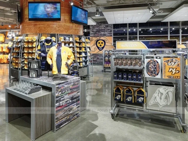 Gray Sports Team Apparel Checkout and Gondola Display