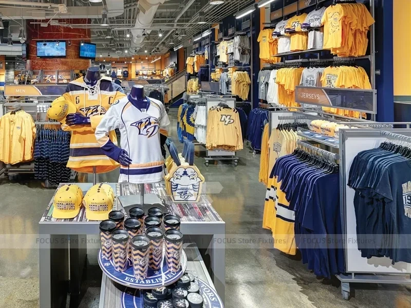 Gray Sports Team Apparel Checkout and Gondola Display