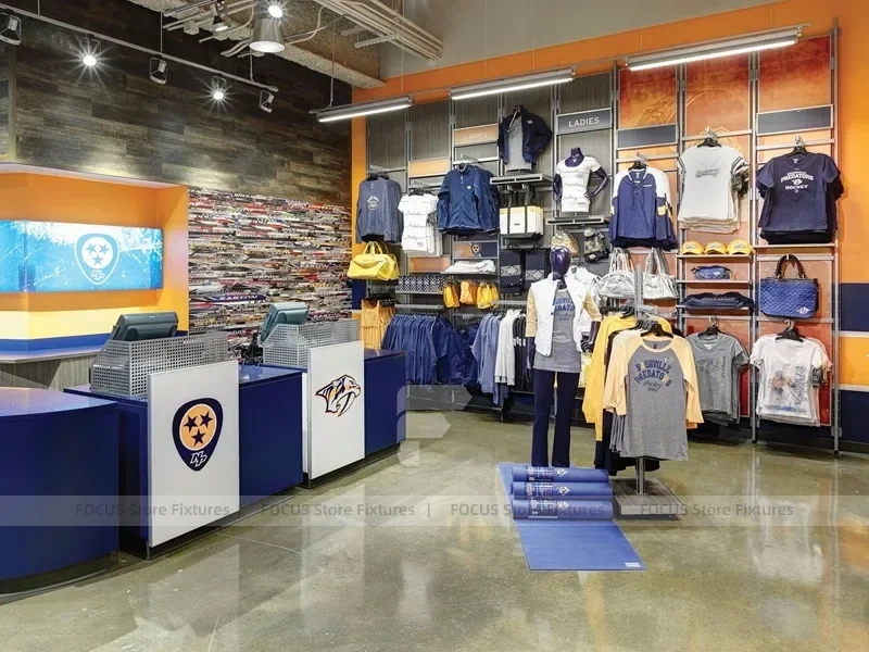 Gray Sports Team Apparel Checkout and Gondola Display