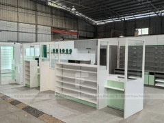 Green Accent Pharmacy Counter and Shelving Fixture Set