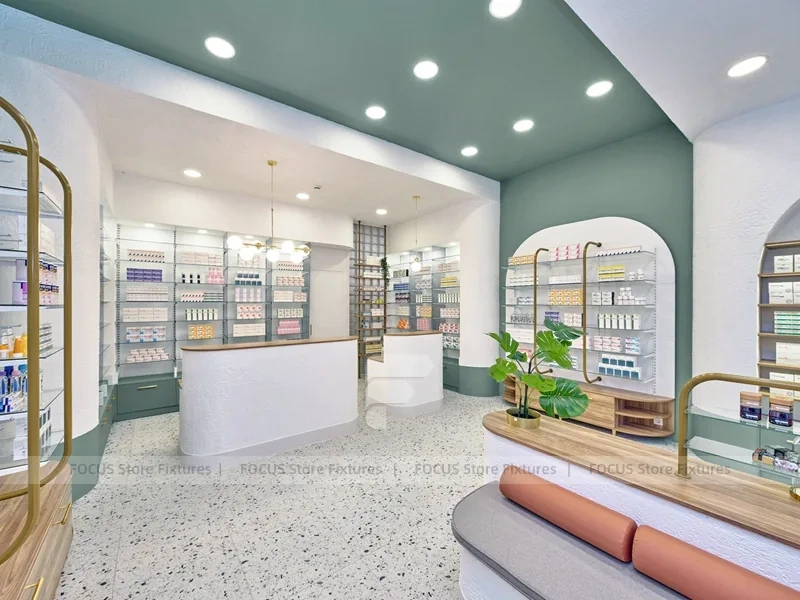 Green Accent Pharmacy Reception Store Design
