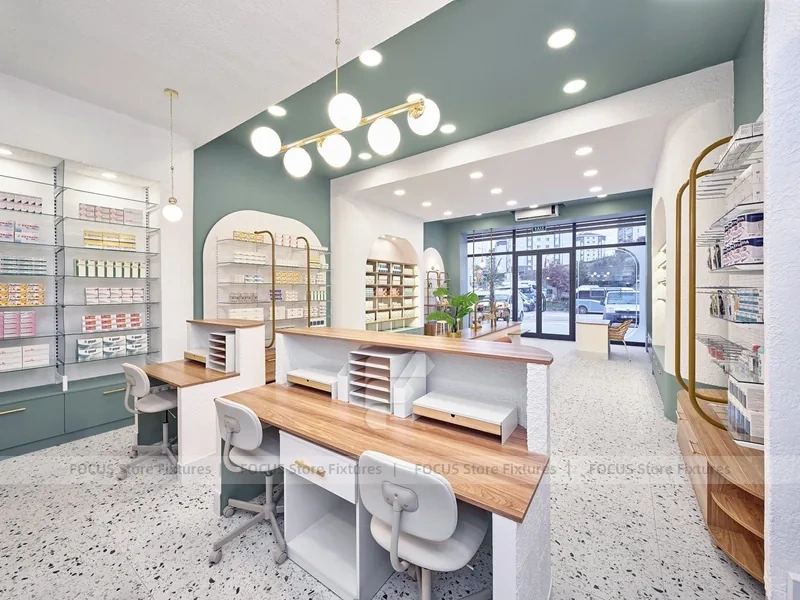 Green Accent Pharmacy Reception Store Design