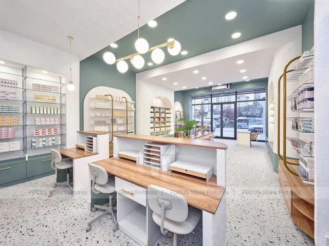 Green Accent Pharmacy Reception Store Design