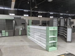 Green Accent Pharmacy Store Fixture Layout with Gondolas