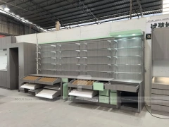 Green Accent Pharmacy Wall Shelving with Bench Displays