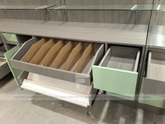 Green Accent Pharmacy Wall Shelving with Bench Displays