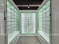Green Backlit Pharmacy Wall Shelving Fixture