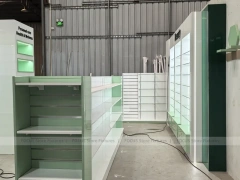 Green Backlit Pharmacy Wall Shelving Fixture