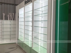 Green Backlit Pharmacy Wall Shelving Fixture