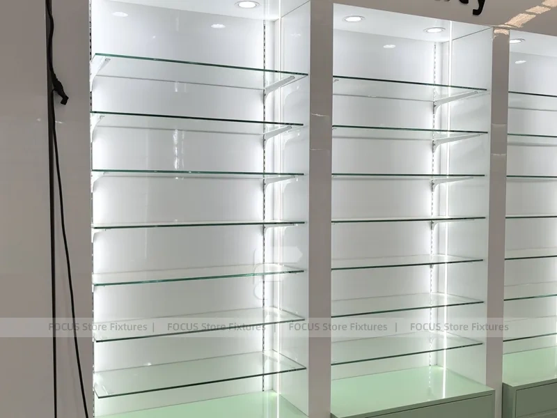 Green Backlit Pharmacy Wall Shelving Fixture