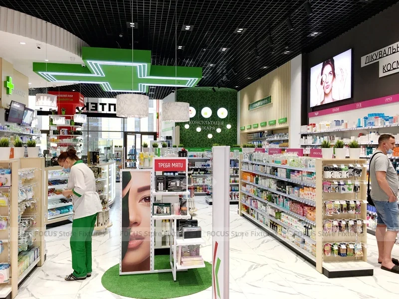Green Cross Pharmacy Checkout and Wall Shelving Interior