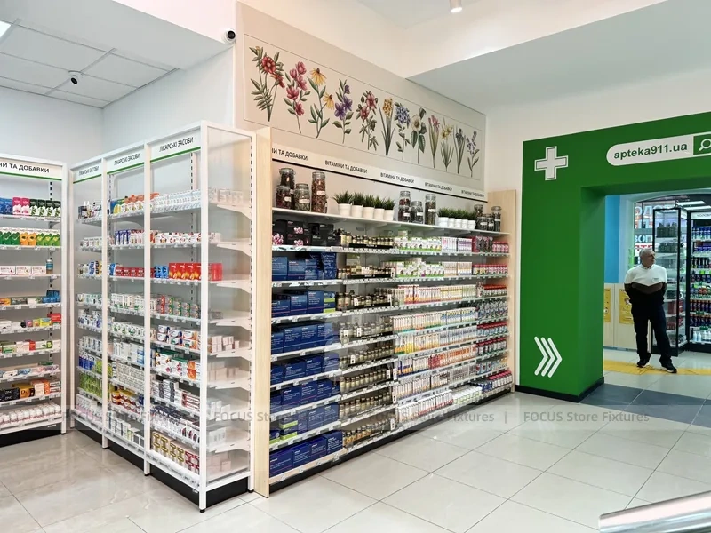 Green Cross Pharmacy Checkout and Wall Shelving Interior