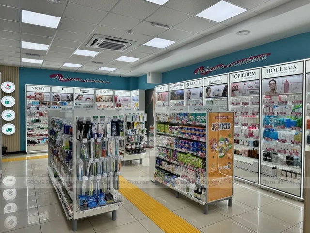 Green Cross Pharmacy Checkout and Wall Shelving Interior
