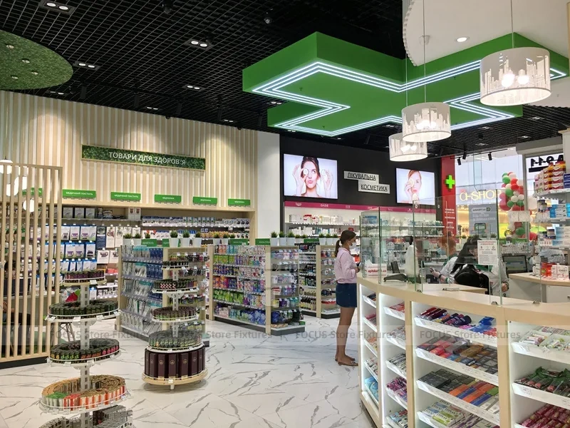 Green Cross Pharmacy Checkout and Wall Shelving Interior