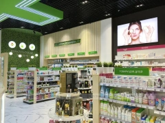 Green Cross Pharmacy Checkout and Wall Shelving Interior