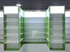 Green Framed Pharmacy Wall Shelving Fixture