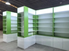Green Framed Pharmacy Wall Shelving Fixture