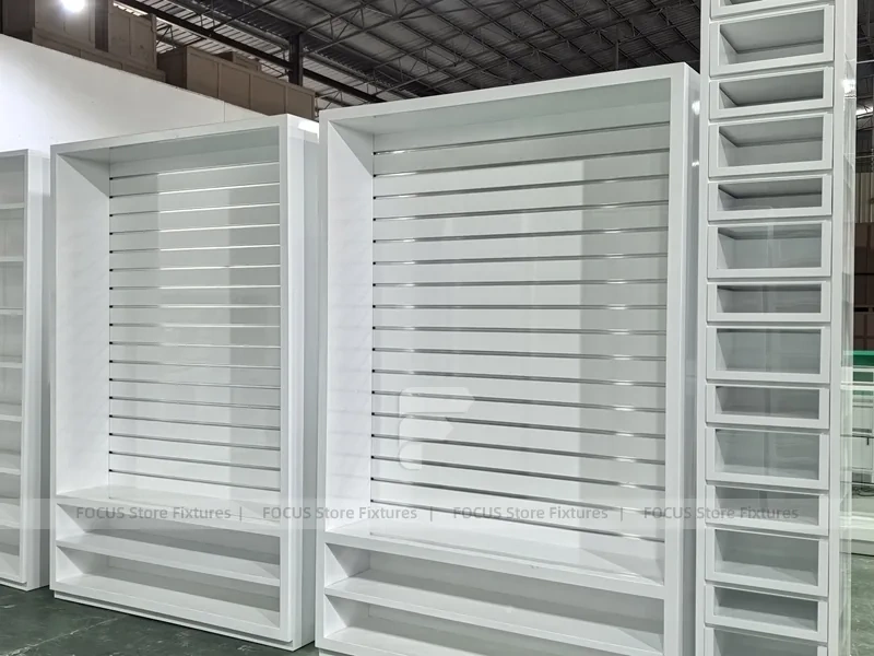 Green Glass Pharmacy Wall Shelving and Gondola Fixture Set
