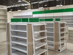 Green Header Pharmacy Gondola and Wall Shelf Fixture Set