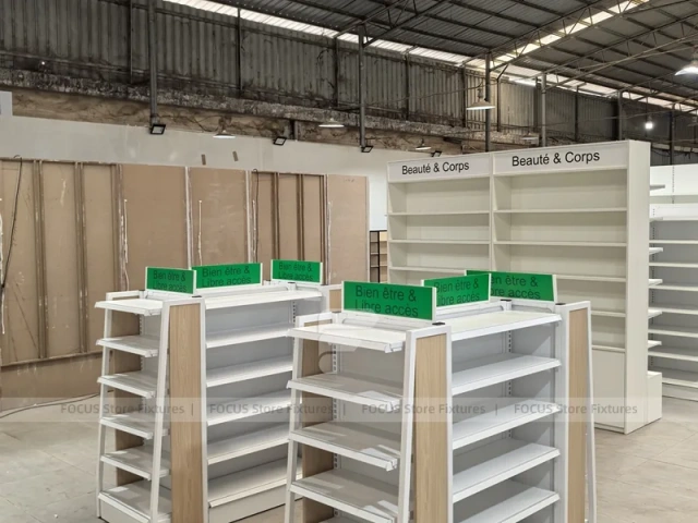Green Header Pharmacy Gondola and Wall Shelf Fixture Set