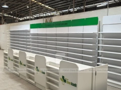 Green Header Pharmacy Gondola and Wall Shelf Fixture Set