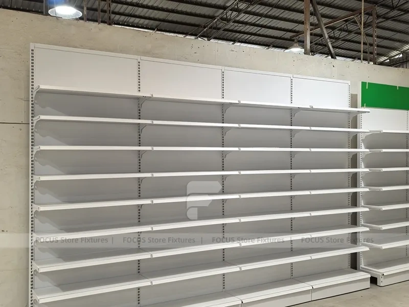 Green Header Pharmacy Wall Shelving Fixture