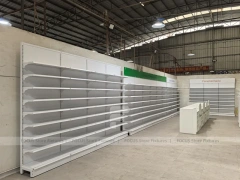 Green Header Pharmacy Wall Shelving Fixture