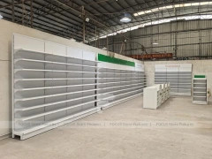 Green Header Pharmacy Wall Shelving Fixture