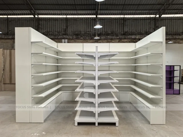 Green Header Pharmacy Wall Shelving Fixture