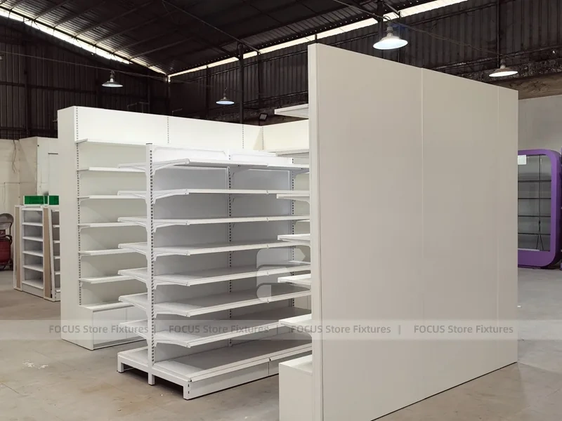 Green Header Pharmacy Wall Shelving Fixture