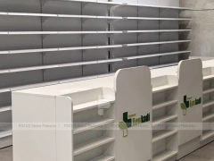 Green Header Pharmacy Wall Shelving Fixture