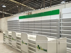Green Header Pharmacy Wall Shelving Fixture