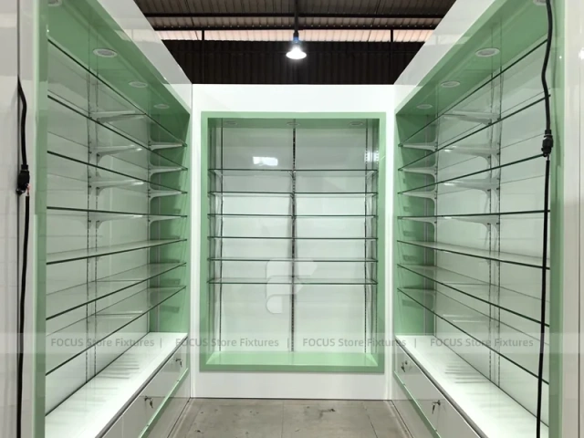 Green Light Pharmacy Corner Wall Shelving Fixture