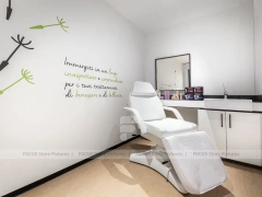 Green White Pharmacy Counter and Retail Shelf Layout