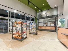 Green White Pharmacy Counter and Retail Shelf Layout