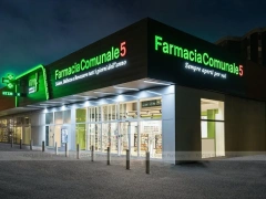 Green White Pharmacy Counter and Retail Shelf Layout