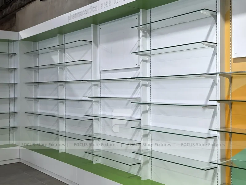 Green Yellow Pharmacy Wall Shelving Fixture