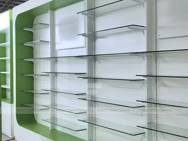 Green Yellow Pharmacy Wall Shelving Fixture