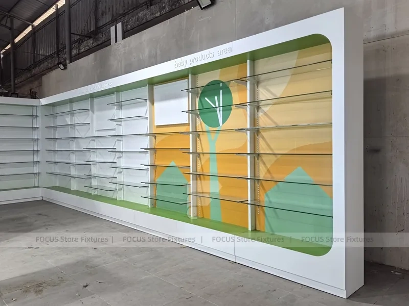 Green Yellow Pharmacy Wall Shelving Fixture