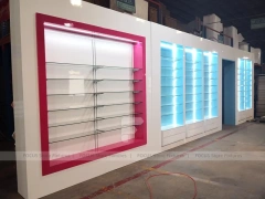 Illuminated Aqua Blue Pharmacy Wall Shelf Fixture