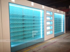 Illuminated Aqua Blue Pharmacy Wall Shelf Fixture