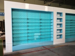 Illuminated Aqua Blue Pharmacy Wall Shelf Fixture
