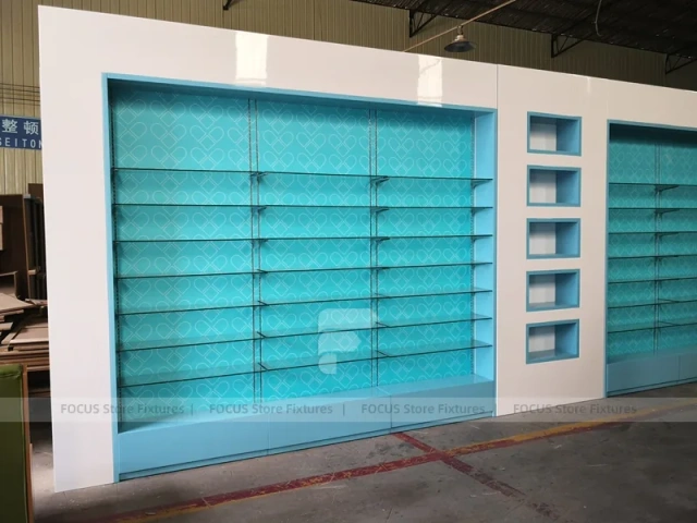 Illuminated Aqua Blue Pharmacy Wall Shelf Fixture