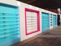 Illuminated Aqua Blue Pharmacy Wall Shelf Fixture
