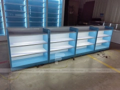 Illuminated Blue Pharmacy Gondola and Counter Fixture Set