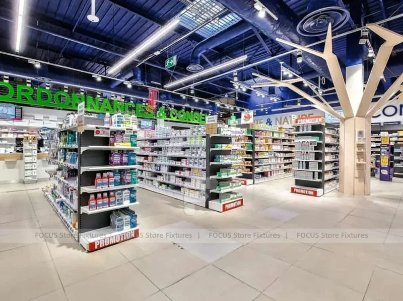 Industrial Ceiling Pharmacy Gondola Display System