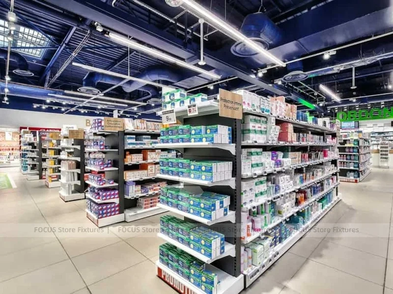 Industrial Ceiling Pharmacy Gondola Display System